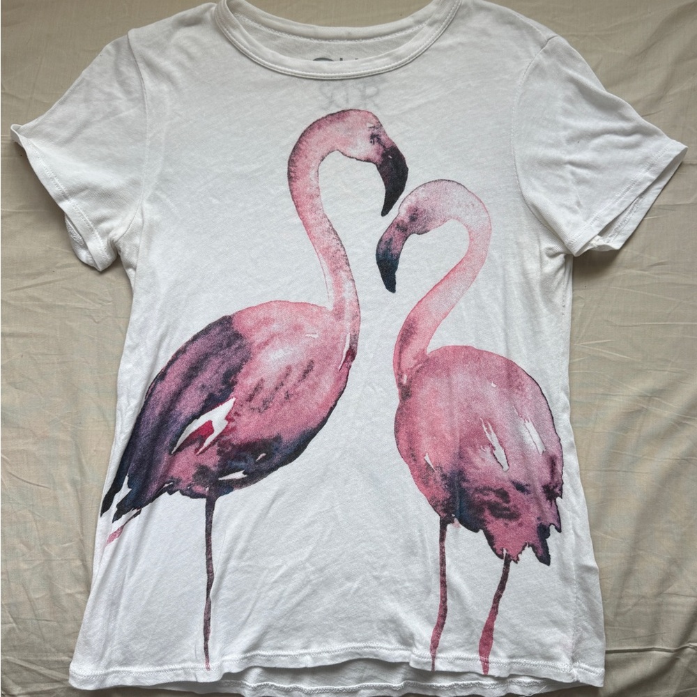 Chaser LA Flamingo Print T-Shirt Pink White Tee S